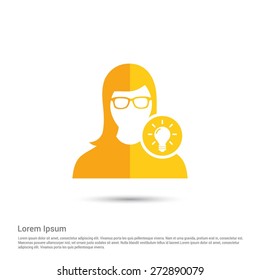 User with Lamp Light Idea Icon, pictogram icon on gray background. Simple flat metro design style. half shade cut icon. Flat design style. Vector illustration