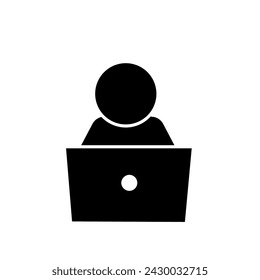 Benutzer mit Laptop-Computersymbol über weißem Hintergrund, Silhouettenstil, Vektorgrafik
