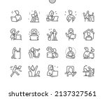 User with laptop. Remote work freelance. Home leisure. Network. Pixel Perfect Vector Thin Line Icons. Simple Minimal Pictogram