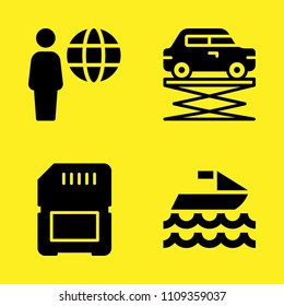user, lifter, sd card and jet ski vector icon set. Sample icons set for web and graphic design