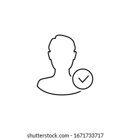 User line icon with check sign. Profile icon and approved, confirm, done, tick, completed symbol. Vector icon