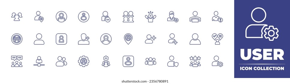 User line icon collection. Editable stroke. Vector illustration. Containing user, contact, happiness, add, group, profile, employees, users avatar, user profile, users, avatar.