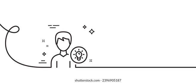 User line icon. Continuous one line with curl. Profile with Lamp bulb sign. Male Person silhouette with idea symbol. Person idea single outline ribbon. Loop curve pattern. Vector