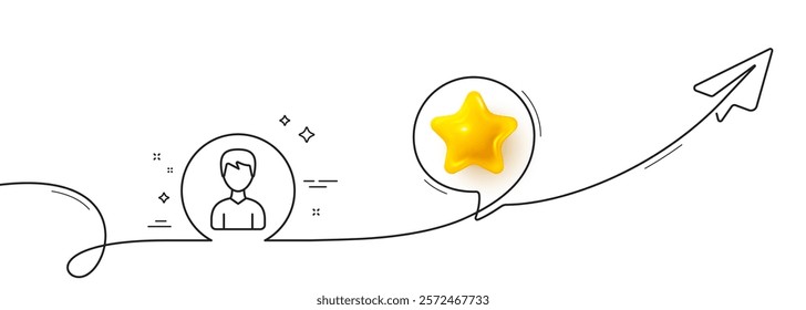 User line icon. Continuous line with share plane. Profile Avatar sign. Male Person silhouette symbol. 3d star in speech bubble. Person single line ribbon. Loop curve pattern. Vector