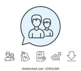 User line icon. Couple or Group sign. Male Person silhouette symbol. Report, Sale Coupons and Chart line signs. Download, Group icons. Editable stroke. Vector