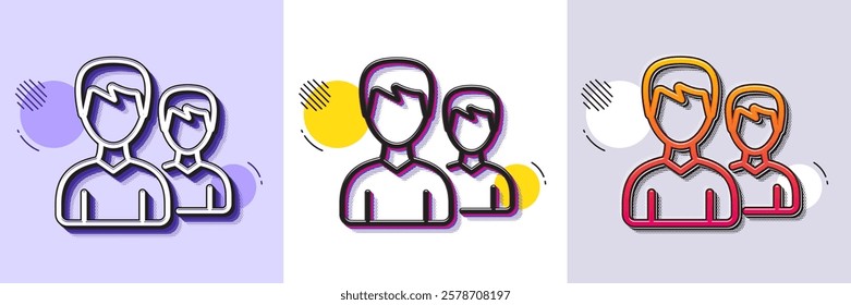 User line icon. Halftone dotted pattern. Gradient icon with grain shadow. Couple or Group sign. Male Person silhouette symbol. Line couple icon. Various designs. Vector