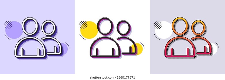 User line icon. Halftone dotted pattern. Gradient icon with grain shadow. Couple or Group sign. Person silhouette symbol. Line users icon. Various designs. Vector