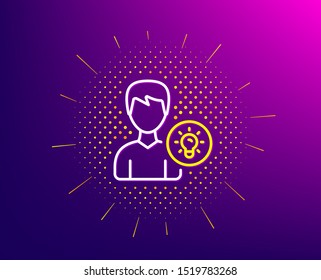 User line icon. Halftone pattern. Profile with Lamp bulb sign. Male Person silhouette with idea symbol. Gradient background. Person idea line icon. Yellow halftone pattern. Vector