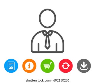 User line icon. Profile Avatar sign. Businessman Person silhouette symbol. Report, Information and Refresh line signs. Shopping cart and Download icons. Editable stroke. Vector