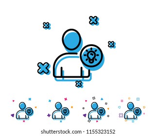 User line icon. Profile with Lamp bulb sign. Person silhouette with idea symbol. Line icon with geometric elements. Bright colourful design. Vector