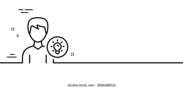User line icon. Profile with Lamp bulb sign. Male Person silhouette with idea symbol. Minimal line illustration background. Person idea line icon pattern banner. White web template concept. Vector