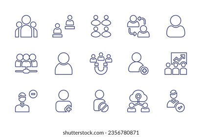 User line icon set. Editable stroke. Vector illustration. Containing add, training, user, cloud network, connected, customer, remove user, users, team.