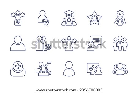User line icon set. Editable stroke. Vector illustration. Containing star, education, rating, protection, group, users, user, profile, chat, access, add user, remove user, team leader.