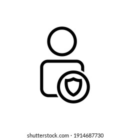 Icono de línea de usuario con símbolo de escudo. Trazo editable. Simple ilustración de concepto móvil y diseño web. vector de plantilla de diseño