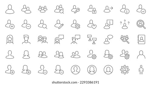 User line icons set. People avatars, man and woman, team, group, anonymous gender portrait, person vector illustration. Outline signs for profile login. Editable Stroke