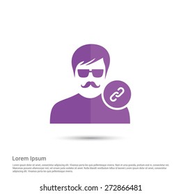 User Link Icon, pictogram icon on gray background. Simple flat metro design style. half shade cut icon. Flat design style. Vector illustration