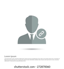 User Link Icon, pictogram icon on white  background. Simple flat metro design style. half shade cut icon. Flat design style. Vector illustration