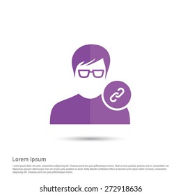 User Link Icon, pictogram icon on gray background. Simple flat metro design style. half shade cut icon. Flat design style. Vector illustration