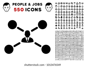 User Links icon with 550 bonus pity and happy user pictographs. Vector illustration style is flat black iconic symbols.