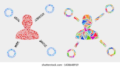 User links mosaic icon of triangle items which have various sizes and shapes and colors. Geometric abstract vector illustration of user links.