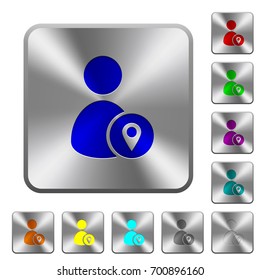 User location engraved icons on rounded square glossy steel buttons