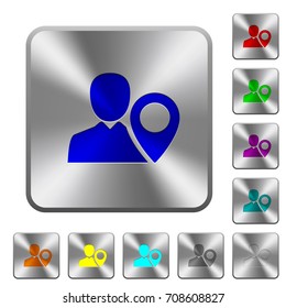 User location engraved icons on rounded square glossy steel buttons