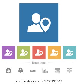 User location flat white icons in square backgrounds. 6 bonus icons included.