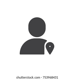 User location icon vector, filled flat sign, solid pictogram isolated on white. Man and map pin symbol, logo illustration.