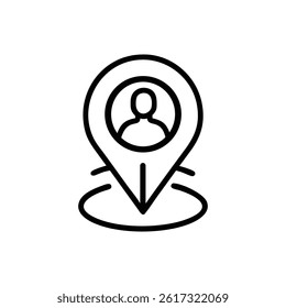User location pin icon. Simple GPS pointer with person symbol. Perfect for navigation, map apps, tracking or social platforms.