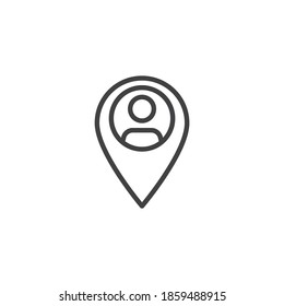 User location pin line icon. linear style sign for mobile concept and web design.  Person pointer, map pin outline vector icon. Symbol, logo illustration. Vector graphics