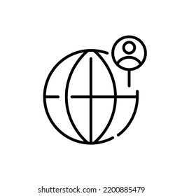 User location pin on globe. Pixel perfect, editable stroke icon