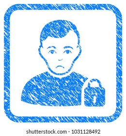 User Locked rubber seal stamp imitation. Icon vector symbol with grunge design and dirty texture in rounded rectangle. Scratched blue sign on a white background.