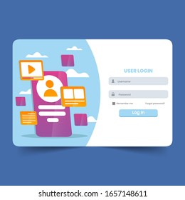 Formulario de registro de usuarios para sitios web o medios sociales con ilustración