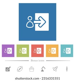 User login alternate flat white icons in square backgrounds. 6 bonus icons included.