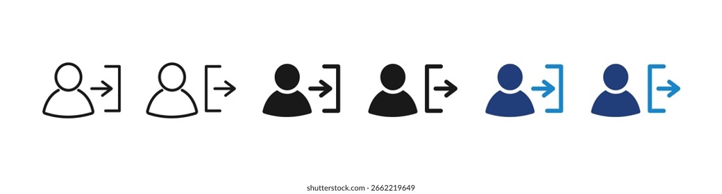 O usuário efetua login ou digita um ícone definido nos estilos de estrutura de tópicos, preenchido e simples. Vetor.