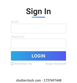 User login form menu or page interface design with gradient color theme and simple sytle. Sign up template for website, mobile, and apps development. Vector Eps 10