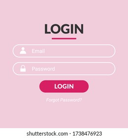 User login form menu or page interface design with pink color theme. Sign up template for website, mobile, and apps development. Vector Eps 10 illustration