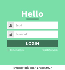 Menú de formulario de inicio de sesión de usuario o diseño de interfaz de página con tema de color verde e iconos. Plantilla de registro para desarrollo de sitios web, móviles y aplicaciones. Ilustración Vector Eps 10