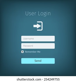 User login form page with icon. Dark blue background with color gradient. Rounded corners.