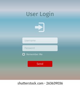 User login form page with icon. Gradient background. Red button. Rounded corners.