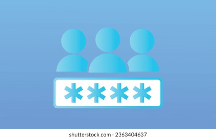 Benutzer Login Form Seite isoliert. Passwort versteckte Sterne im Konto registrieren. Datenschutz, Sicherheit und Vertraulichkeit des Computers. Sicherheit, Verschlüsselung und Datenschutz.auf blauem Hintergrund.Vektordesign 