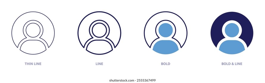 User login icon in 4 different styles. Thin Line, Line, Bold, and Bold Line. Duotone style. Editable stroke.