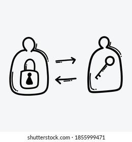 user login and key exchange doodle vector icon. Drawing sketch illustration hand drawn line.