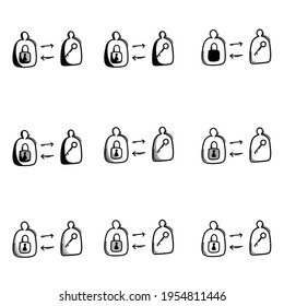 user login and key exchange doodle vector icon. Drawing sketch illustration hand drawn line.