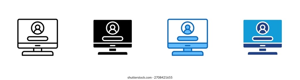 Inicio de sesión de usuario Vector de diseño de íconos de varios estilos: monitor con perfil de usuario, que representa el Inicio de sesión, el acceso y la entrada de Cuenta