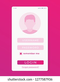 User Login page, mobile app ui, vector