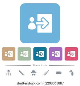 User login solid white flat icons on color rounded square backgrounds. 6 bonus icons included
