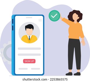 User login via app, login via mobile application, account login via smartphone vector concept, Mobile Application layout vector illustration
