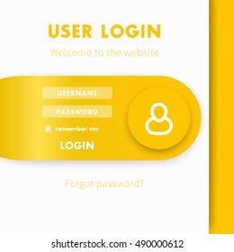 User Login window, login page design for website in yellow and white