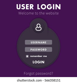 User Login window, page design for website on round shape, vector illustration